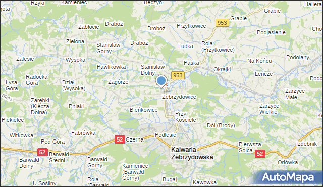 mapa Zebrzydowice, Zebrzydowice gmina Kalwaria Zebrzydowska na mapie Targeo